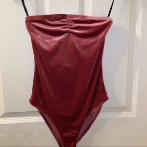 Forever 21 pink velvet strapless body suit